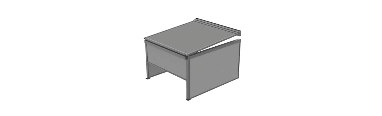 Vue 3D de la pergola à toile, sa structure en aluminium et les 3 stores zip motorisés